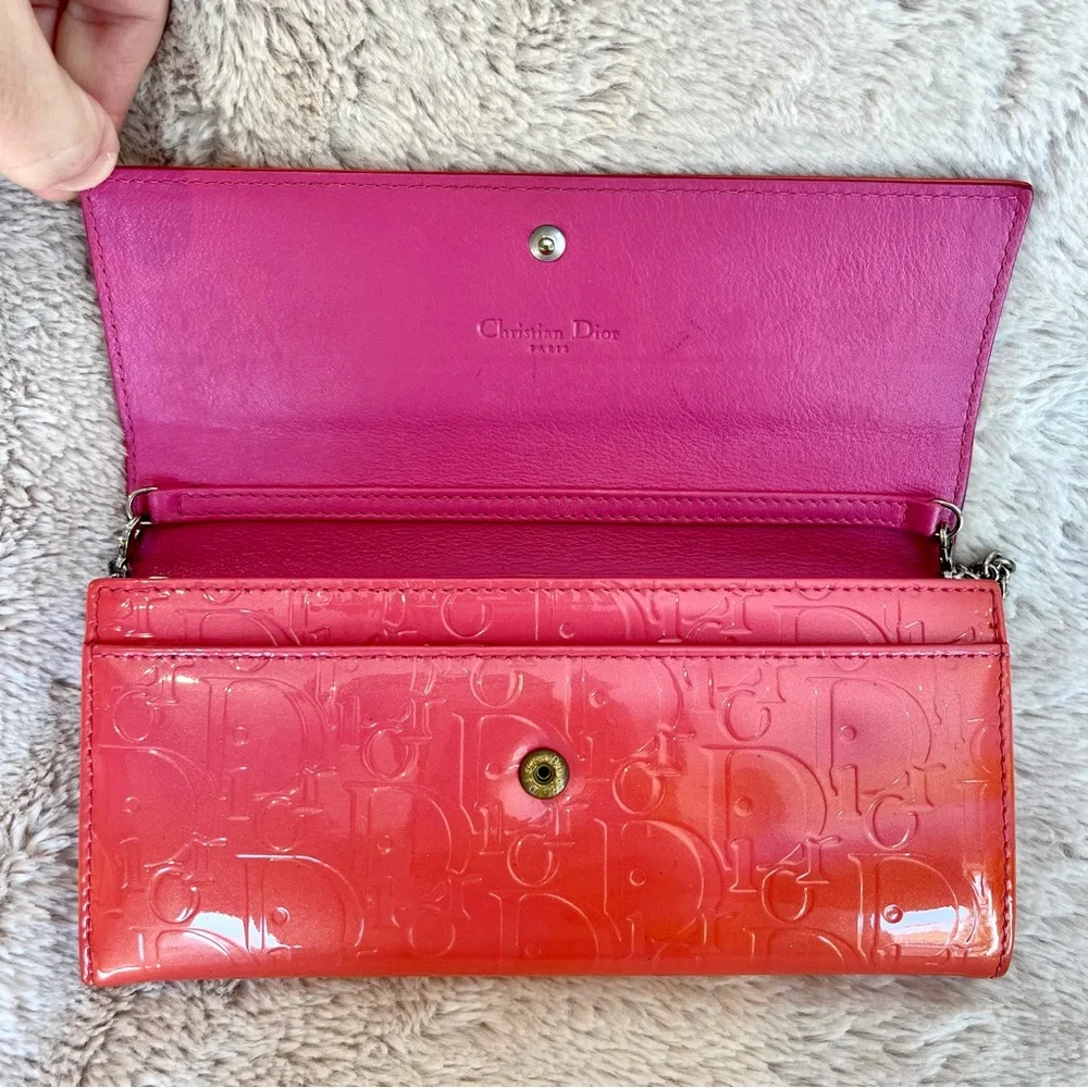Christian Dior Pink Patent Leather Trotter Wallet WOC